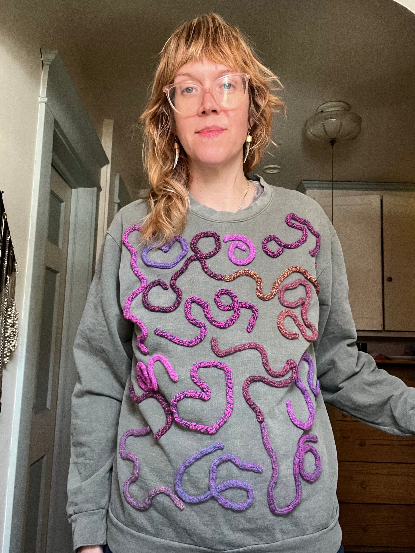 Green and Pink Squiggle Sweatshirt