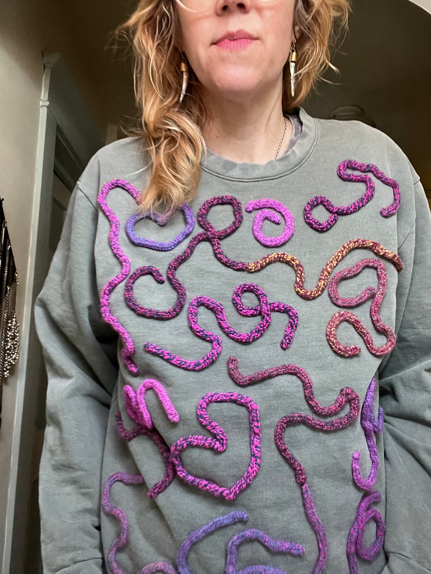Green and Pink Squiggle Sweatshirt